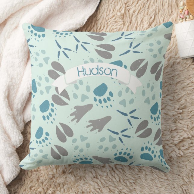 Forest Animals Tracks Racoon Deer Bear Bird Cushion (Blanket)