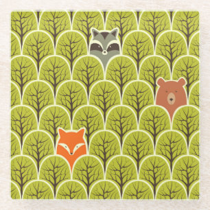 Forest Animals Vintage Pattern Glass Coaster