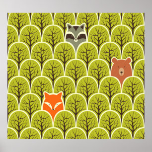 Forest Animals Vintage Pattern Poster