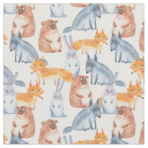 Forest animals. Watercolor Fabric