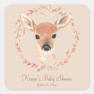 Forest Animals Watercolor Minimalistic Baby Shower Square Sticker