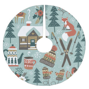 Forest Animals: Winter Vintage Seamless. Brushed Polyester Tree Skirt