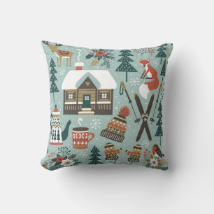 Forest Animals: Winter Vintage Seamless. Cushion