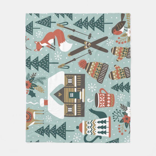Forest Animals: Winter Vintage Seamless. Fleece Blanket (Front)