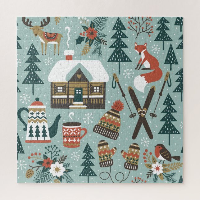 Forest Animals: Winter Vintage Seamless. Jigsaw Puzzle (Vertical)