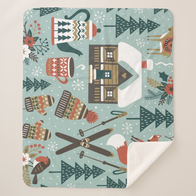 Forest Animals: Winter Vintage Seamless. Sherpa Blanket (Front)
