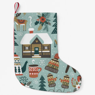 Forest Animals: Winter Vintage Seamless. Small Christmas Stocking