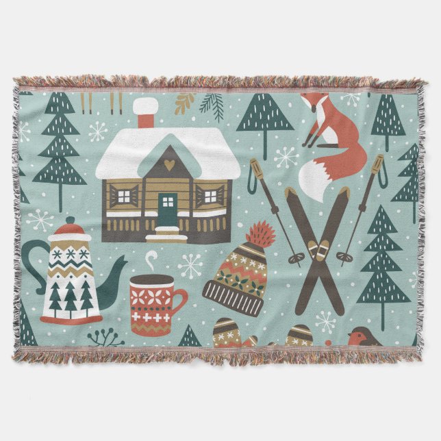 Forest Animals: Winter Vintage Seamless. Throw Blanket (Front)
