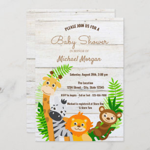 Forest Animals,Wood Texture, Woodland Baby Shower Invitation