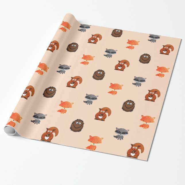 Forest Animals Woodland Creatures Gift Wrap (Unrolled)