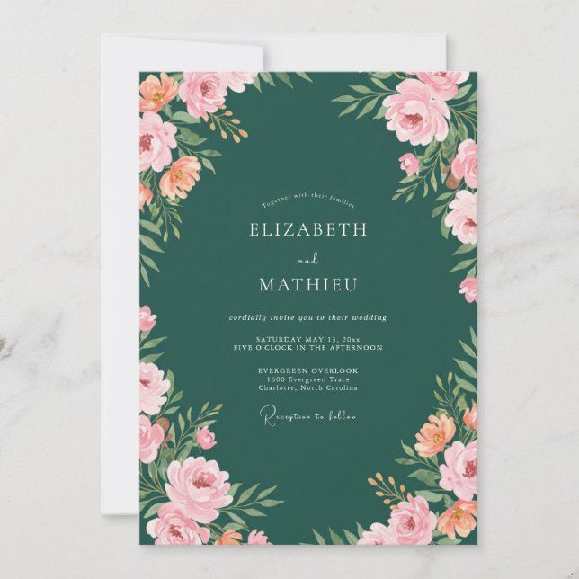 Forest Apricot Ranunculus Eucalyptus Wedding Invitation (Front)