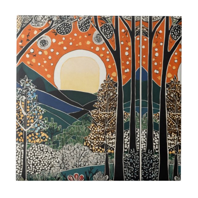  Forest Art Nouveau Tile” Ceramic Tile (Front)