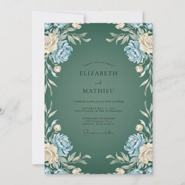 Forest Azure Petal Wedding Invitation (Front)