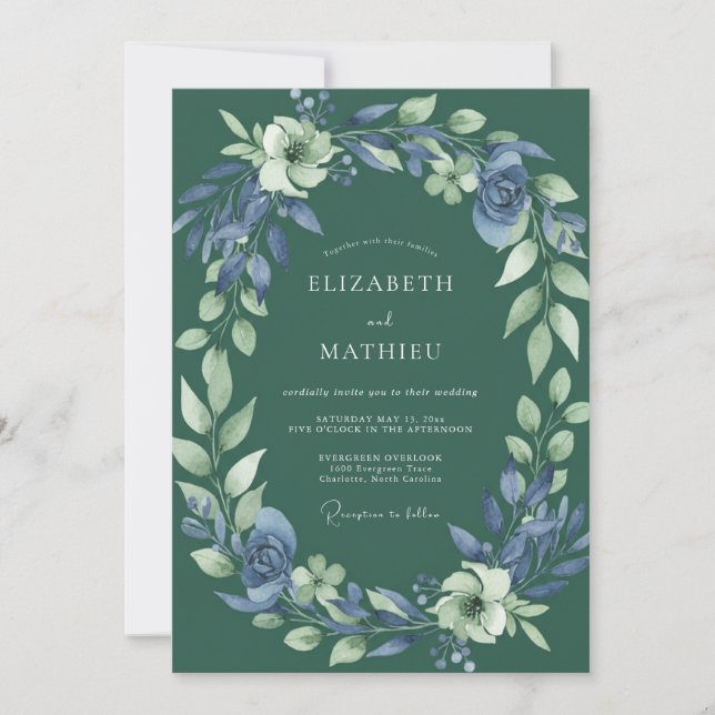 Forest Azure Watercolor Wedding Invitation (Front)