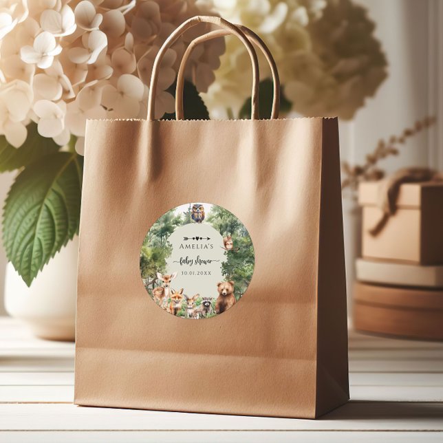 Forest Baby Shower Cute Animals Classic Round Sticker (Creator Uploaded)