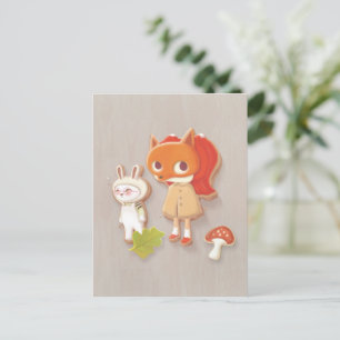 Forest Bakery: Fox Girl & Animal Cookies Pattern Announcement Postcard