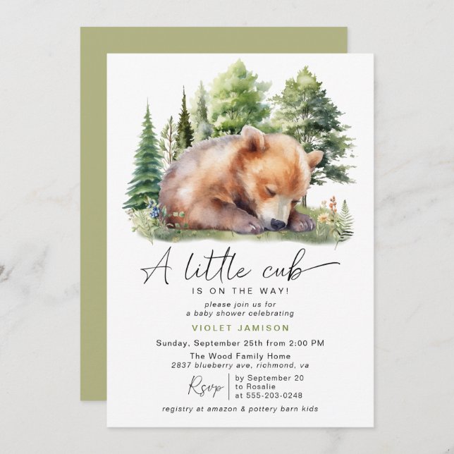 Forest Bear Cub | Neutral Woodland Baby Shower Invitation (Front/Back)