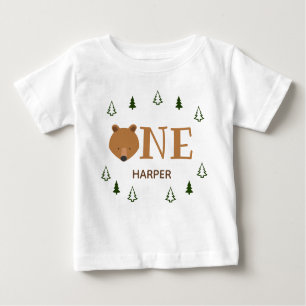 Forest Bear One Name First Birthday Baby T-Shirt