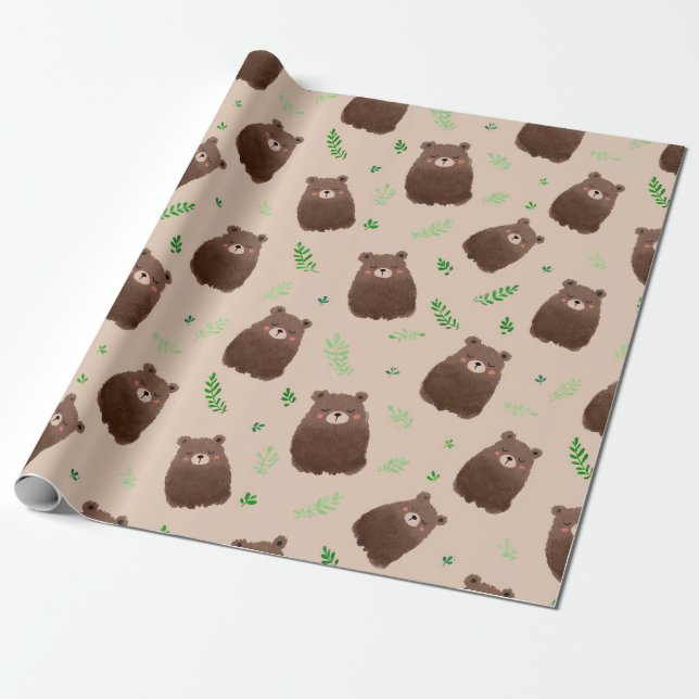 Forest Bear Spring Gift Wrap (Unrolled)