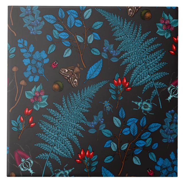 Forest berries, leaves and bugs 1 ceramic tile (Front)