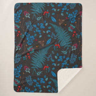 Forest berries, leaves and bugs 1 sherpa blanket
