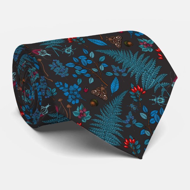 Forest berries, leaves and bugs 1 tie (Rolled)