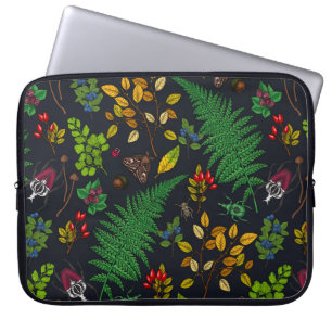 Forest berries, leaves and bugs on graphite black laptop sleeve