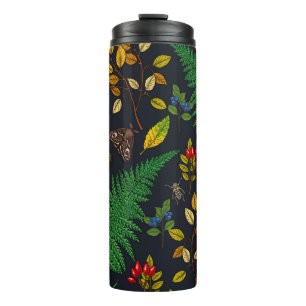 Forest berries, leaves and bugs on graphite black thermal tumbler