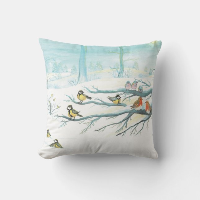 Forest birds in winter  cushion (Front)