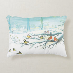 Forest birds in winter decorative cushion