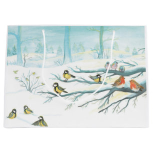 Forest birds in winter large gift bag