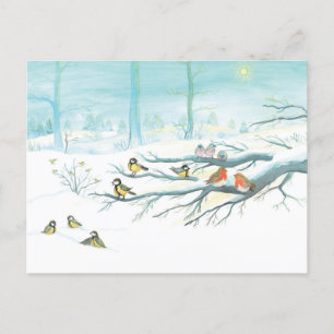 Forest birds in winter postcard