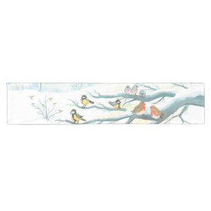 Forest birds in winter   short table runner