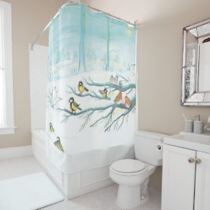 Forest birds in winter shower curtain
