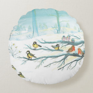 Forest birds in winter  throw pillow