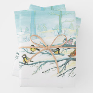 Forest birds in winter   wrapping paper sheet