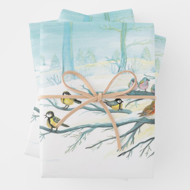 Forest birds in winter   wrapping paper sheet (In situ)