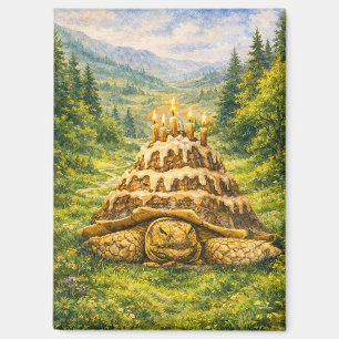 Forest Birthday Cake Sulcata Tortoise Watercolor Magnet