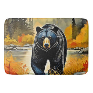 Forest Black Bear Autumn Bath Mat