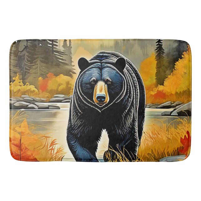 Forest Black Bear Autumn Bath Mat (Front)