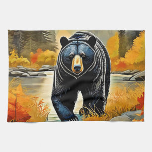 Forest Black Bear Autumn Tea Towel