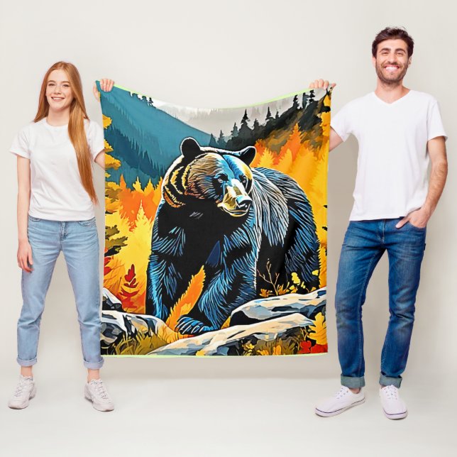 Forest Black Bear Majesty Design Fleece Blanket (In Situ)