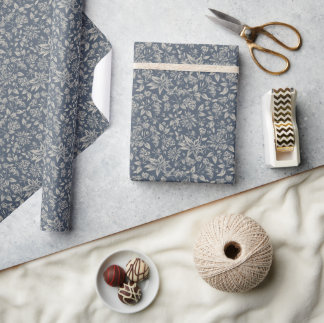 Forest-Blue Botanical Wrapping Paper