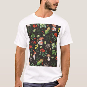 Forest Bounty: Watercolor Mushroom Pattern T-Shirt