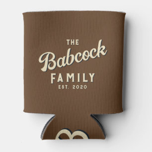 Forest Brown Retro Family Name & Year Can Cooler