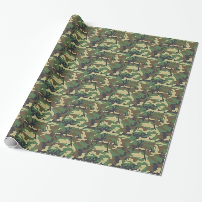 Forest Camo Masculine Wrapping Paper (Unrolled)