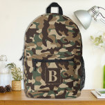 Forest Camo Personalised Monogram Camouflage Printed Backpack<br><div class="desc">Introducing our modern and trendy camo backpack, perfect for kids, students, hikers, and day trippers! This cool backpack features a woodland forest pattern with shades of green, brown, and tan, , giving it a military-inspired look that is sure to turn heads. The camo design is not only stylish, but also...</div>