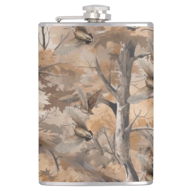 Forest Camo with Woodcock  Hip Flask (Front)