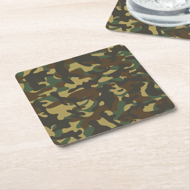 Forest Camouflage  Square Paper Coaster (Angled)