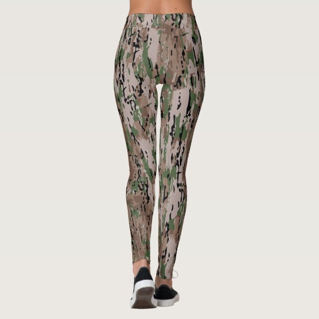 Forest Camouflage Tan Green Leggings (Back)